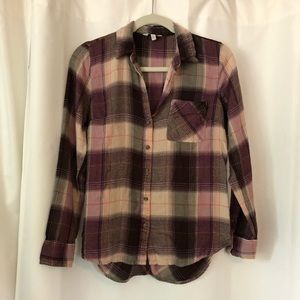 Lucky Brand Lightweight Plaid Purple Long Sleeve Button Down Blouse Small